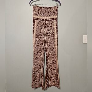 CLEARANCE! Floral Print Flair High Waist Pants - Burgundy and Cream